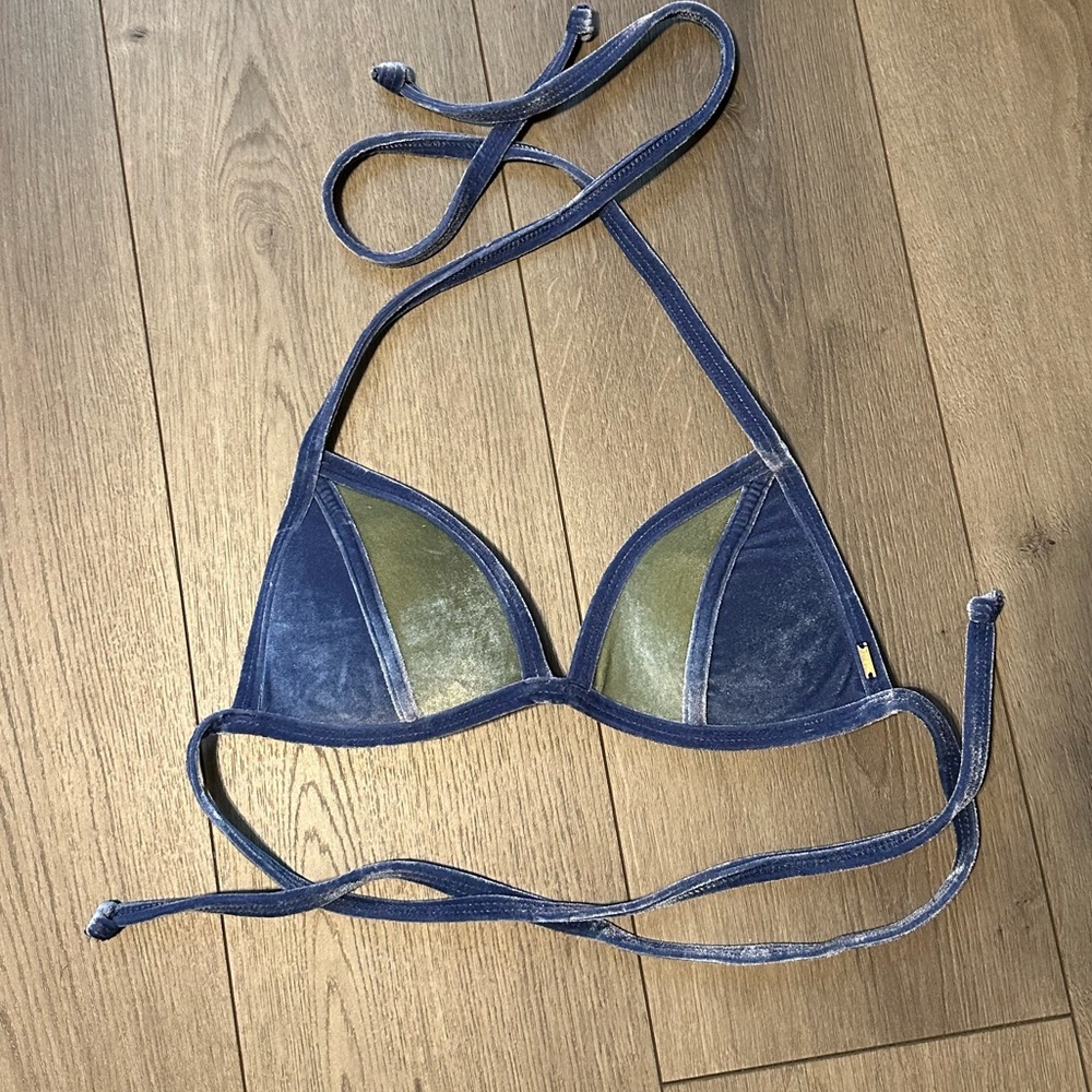 PINK Victoria's Secret Blue and Olive Velvet Bikini Top